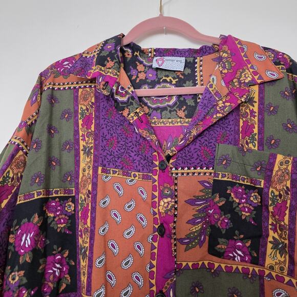 Vintage Patchwork Floral Bohemian Hippie Blouse Women 24W 70s Paisley Multicolor - Picture 3 of 10